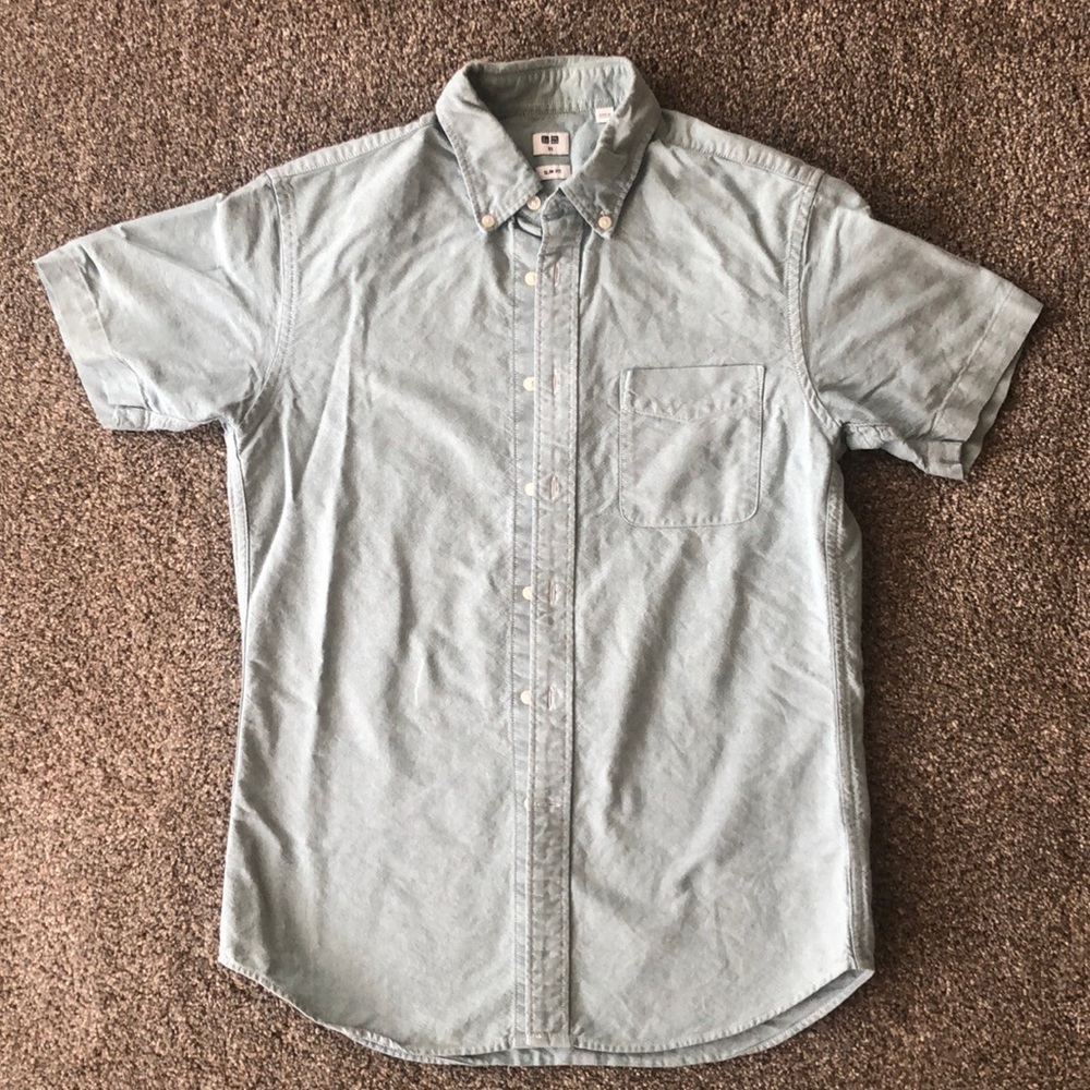 Uniqlo Men's Size XS Slim Fit SEA FOAM GREEN Short Sleeve Oxford Button Up Shirt